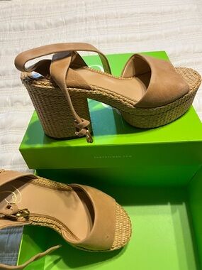 Sam Edelman Tan Platform Espadrille Wedge Sandals with Ankle Tie